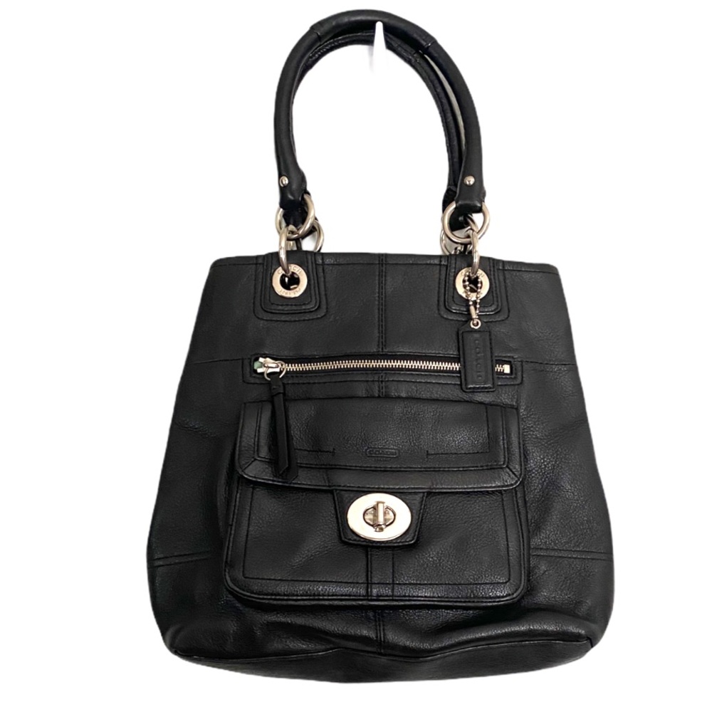 COACH Hampton Black Pebbled Leather Shoulder Purse